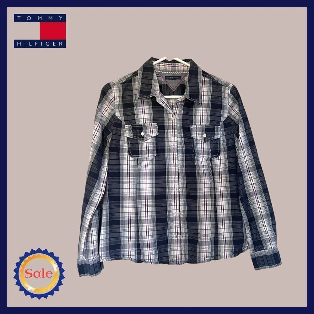 🔹SALE🔹 Men's TOMMY HILFIGER Long-Sleeve Navy Striped Button-Up Shirt